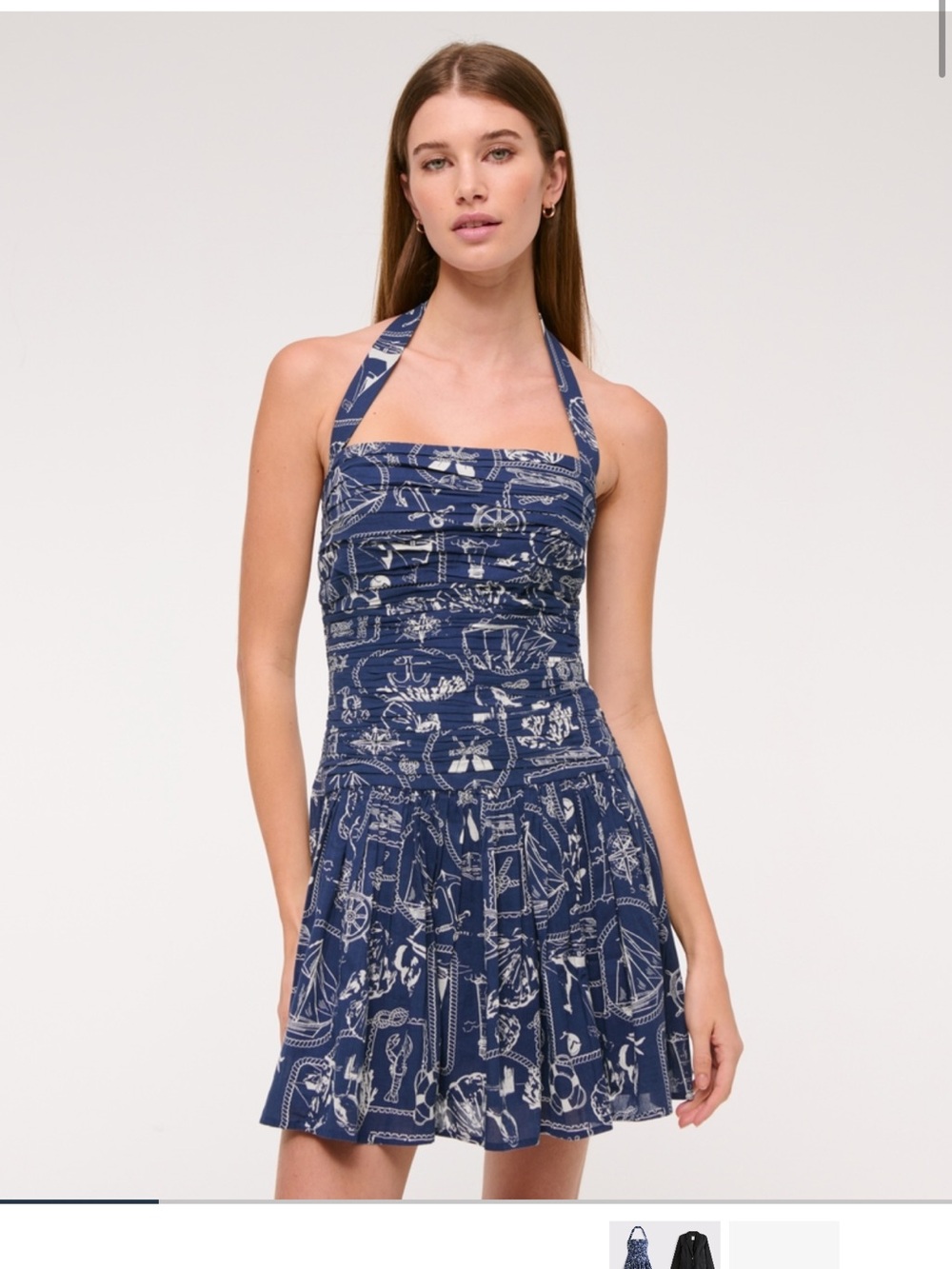 Abercrombie & Fitch Navy Halter Mini Dress with White Print